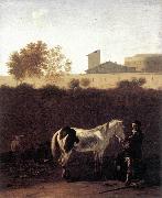 DUJARDIN, Karel Italian Landscape with Herdsman and a Piebald Horse sg oil painting on canvas